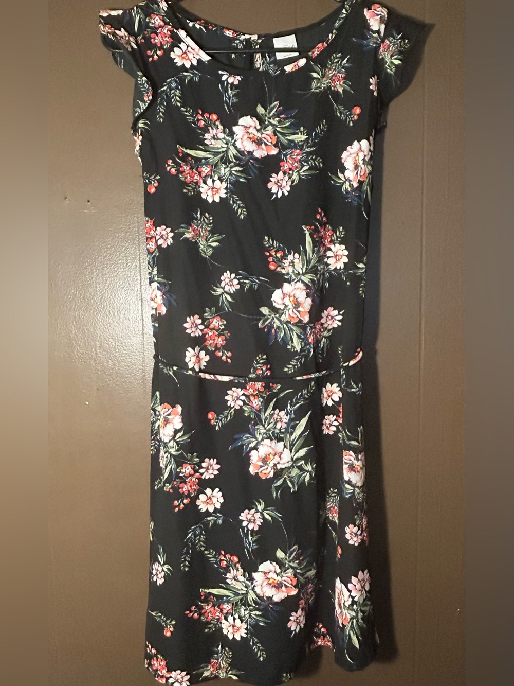 Kaileigh Black Floral Dress with Pink & Green Blooms